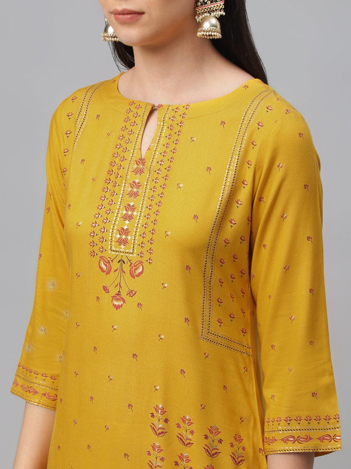 Yellow Printed Rayon Kurta