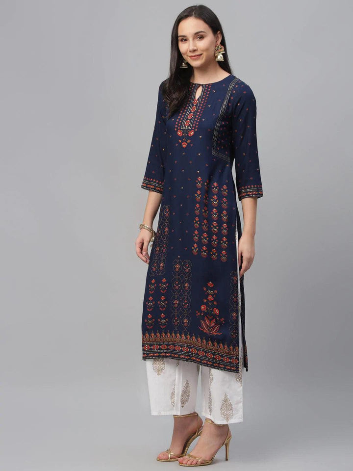Blue Printed Rayon Kurta