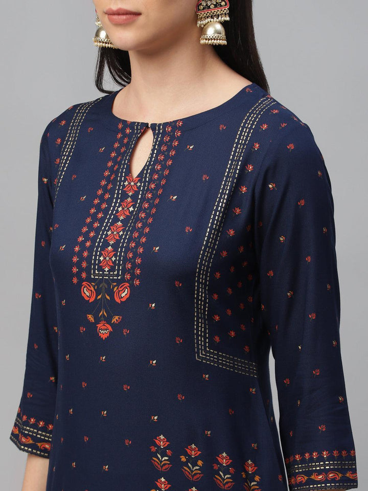 Blue Printed Rayon Kurta