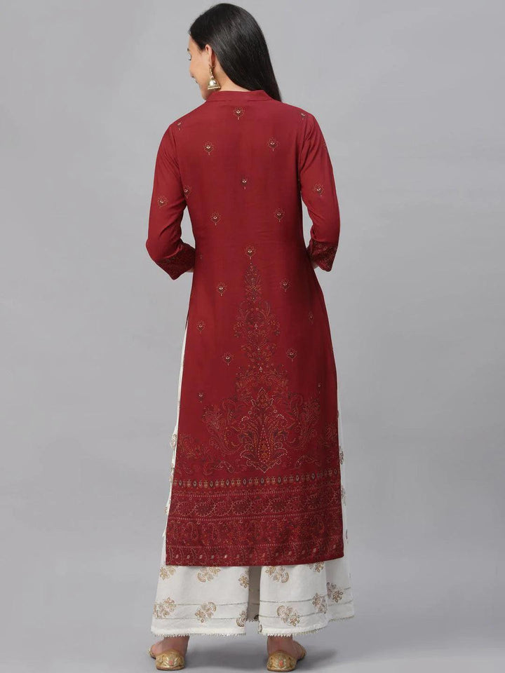 Maroon Printed Rayon Kurta