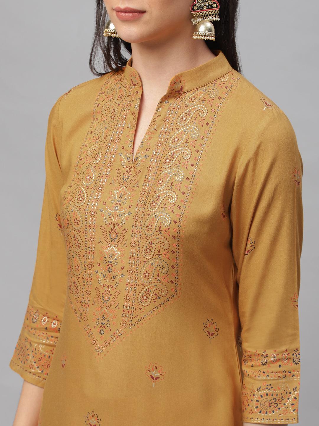 Yellow Printed Rayon Kurta - ShopLibas