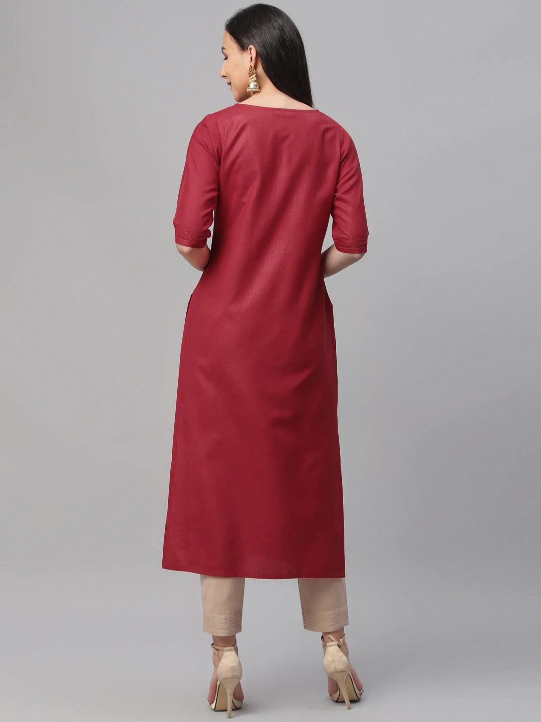 Maroon Solid Cotton Kurta - ShopLibas