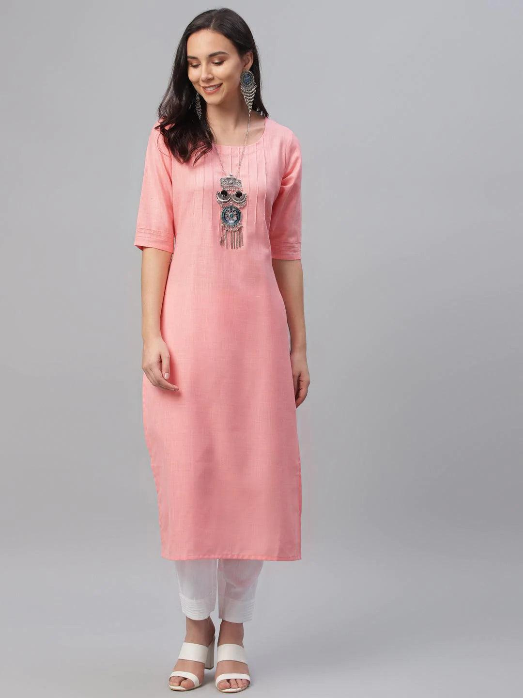 Pink Solid Cotton Kurta - ShopLibas
