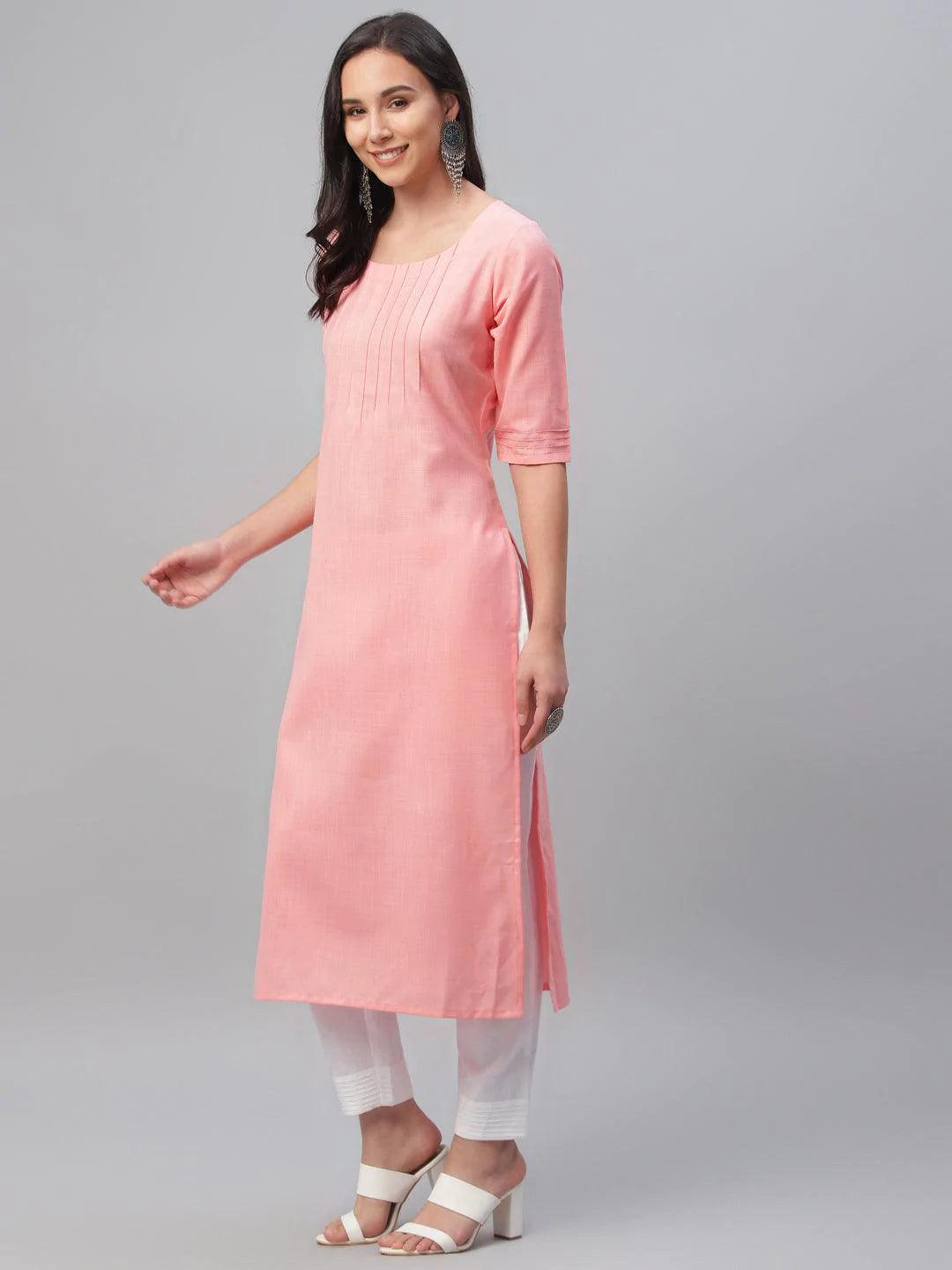 Pink Solid Cotton Kurta - ShopLibas