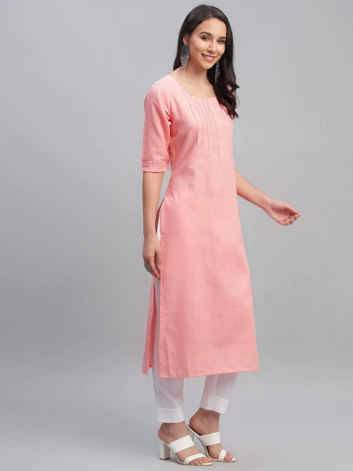 Pink Solid Cotton Kurta