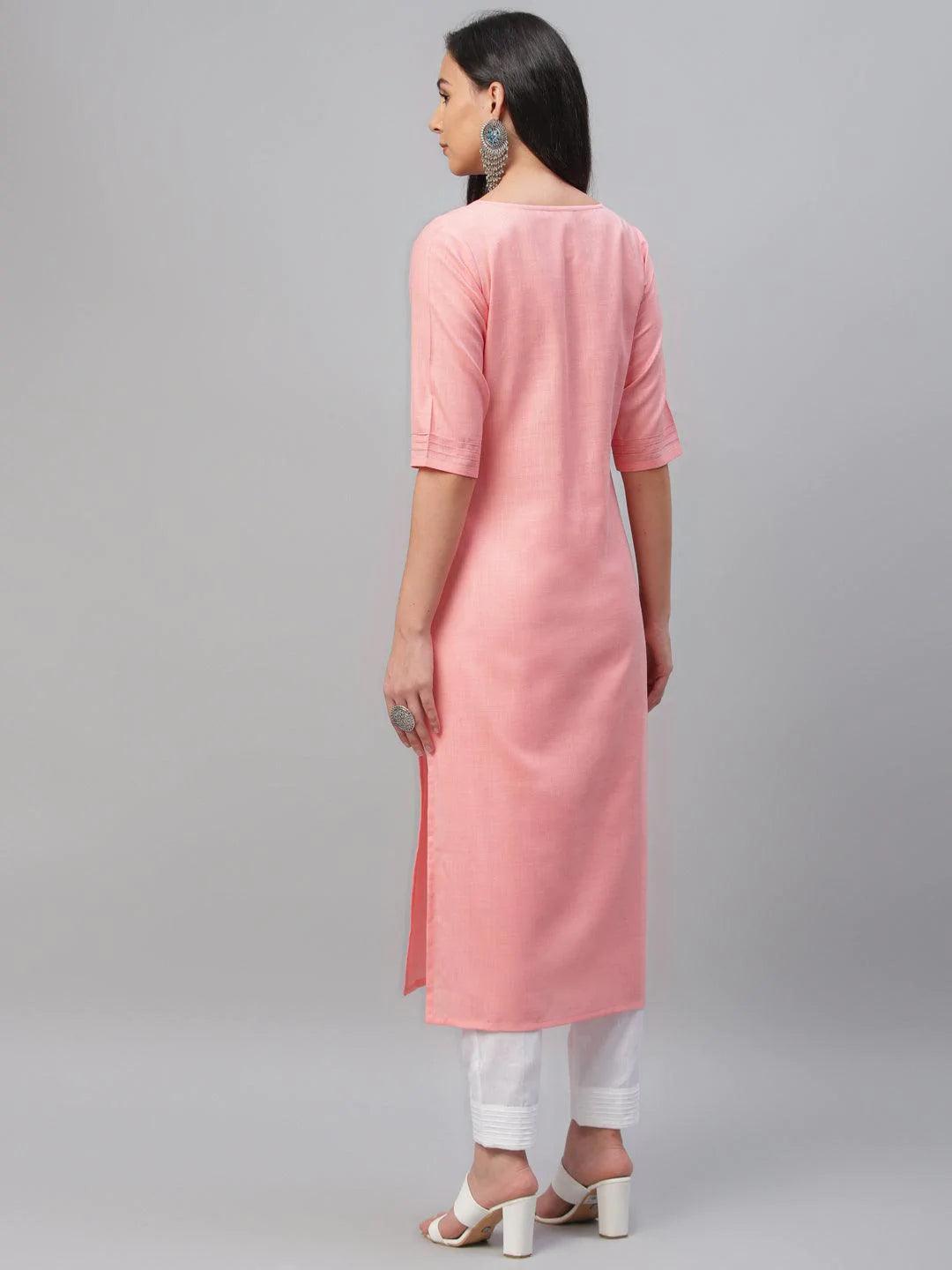 Pink Solid Cotton Kurta - ShopLibas