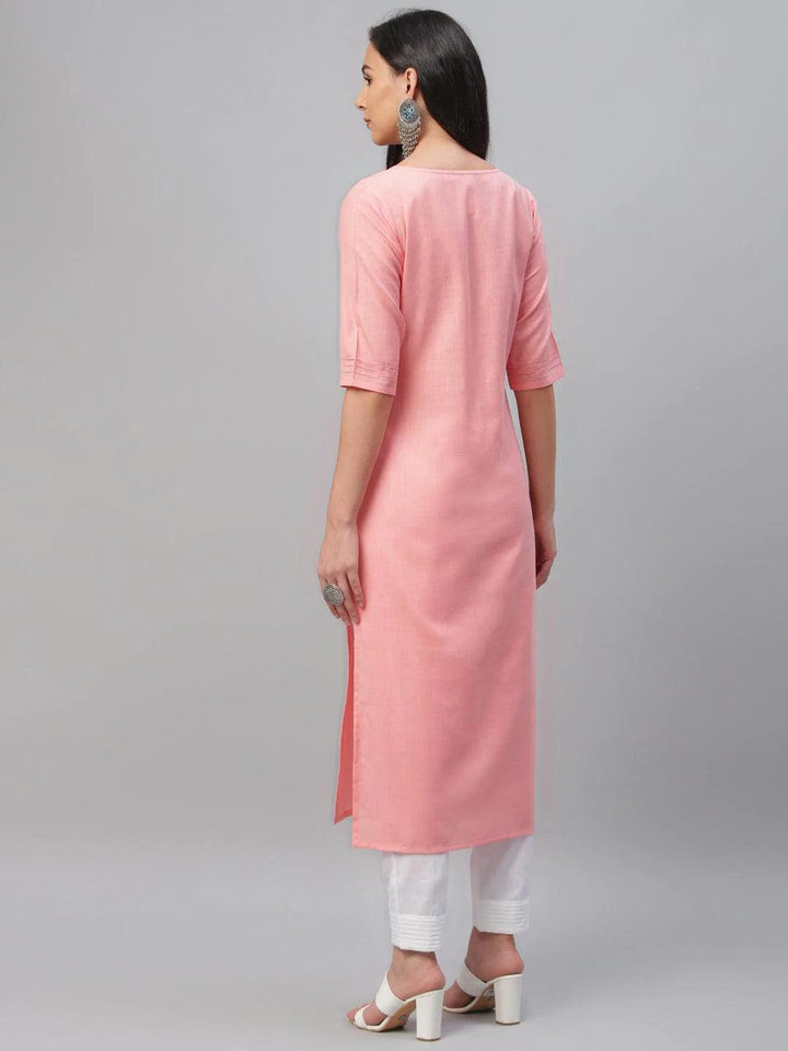 Pink Solid Cotton Kurta