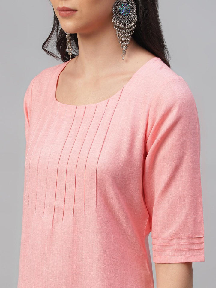 Pink Solid Cotton Kurta