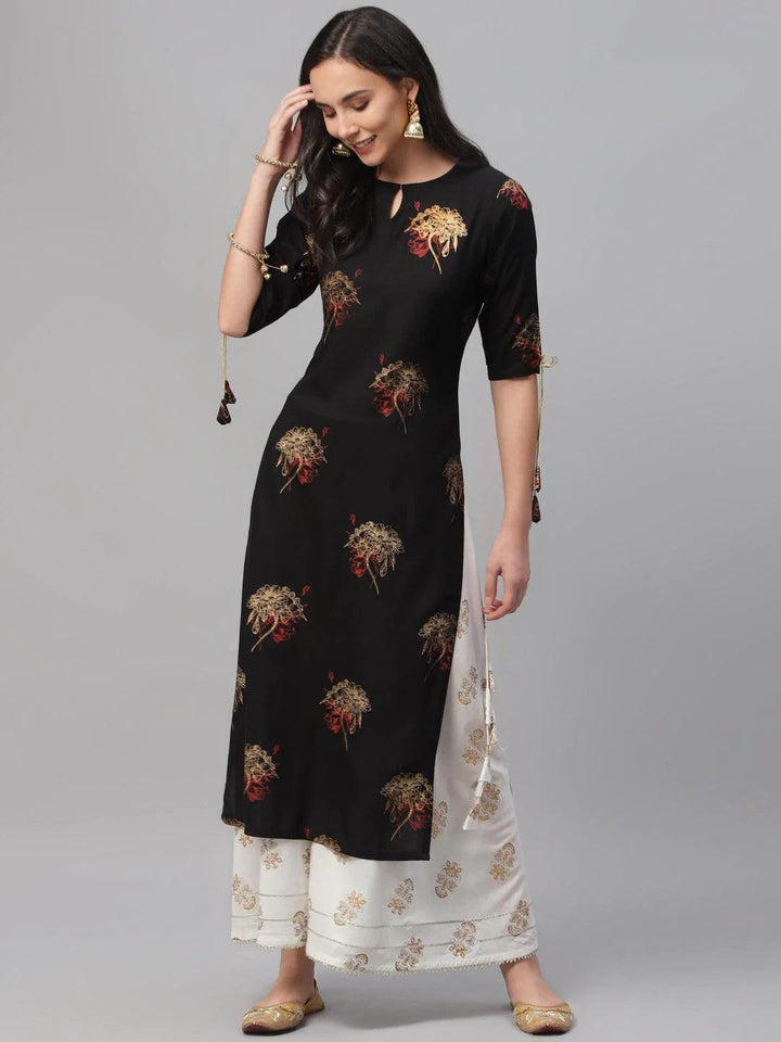 Black Printed Rayon Kurta