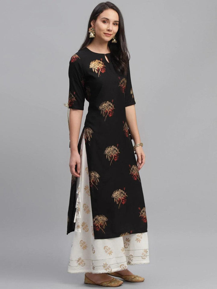 Black Printed Rayon Kurta