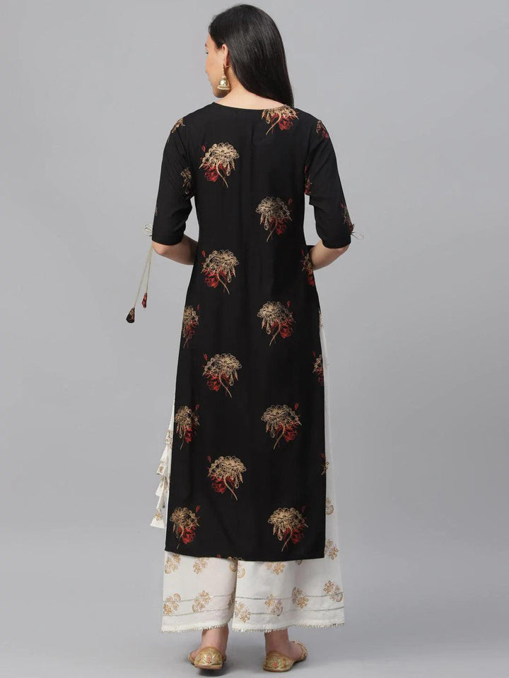 Black Printed Rayon Kurta
