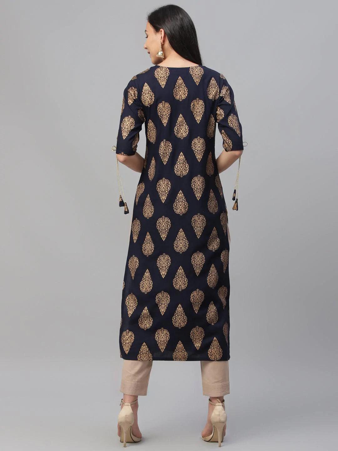 Blue Printed Rayon Kurta - ShopLibas