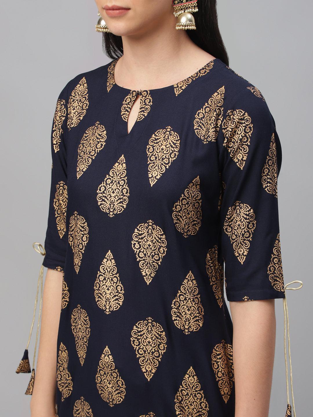 Blue Printed Rayon Kurta - ShopLibas