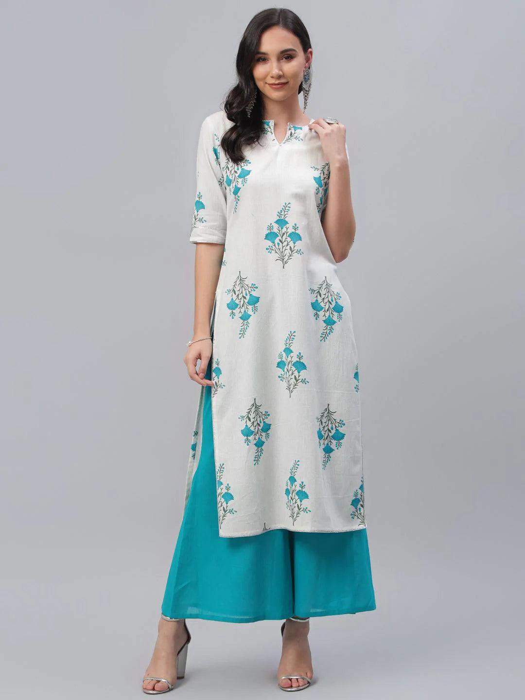 White Printed Cotton Kurta - ShopLibas