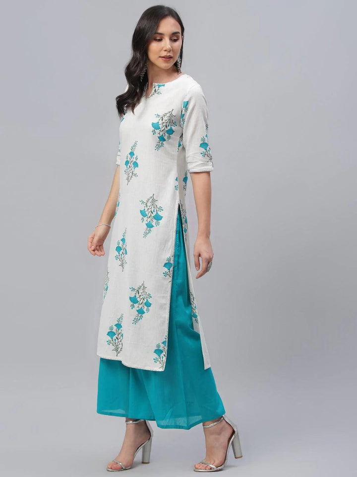 White Printed Cotton Kurta