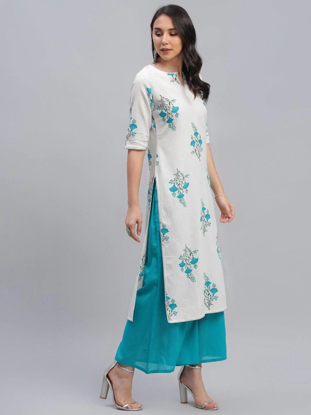 White Printed Cotton Kurta - ShopLibas