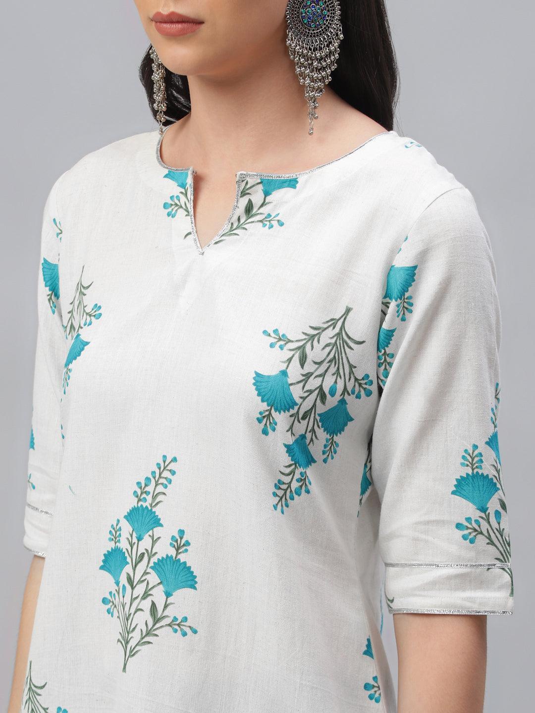 White Printed Cotton Kurta - ShopLibas