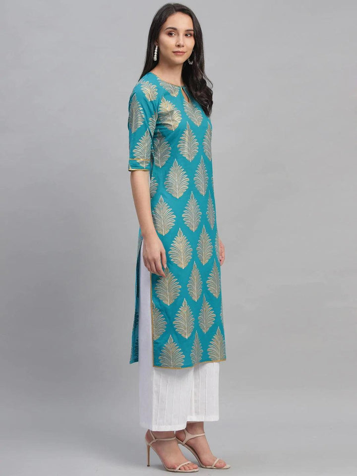 Blue Printed Cotton Kurta