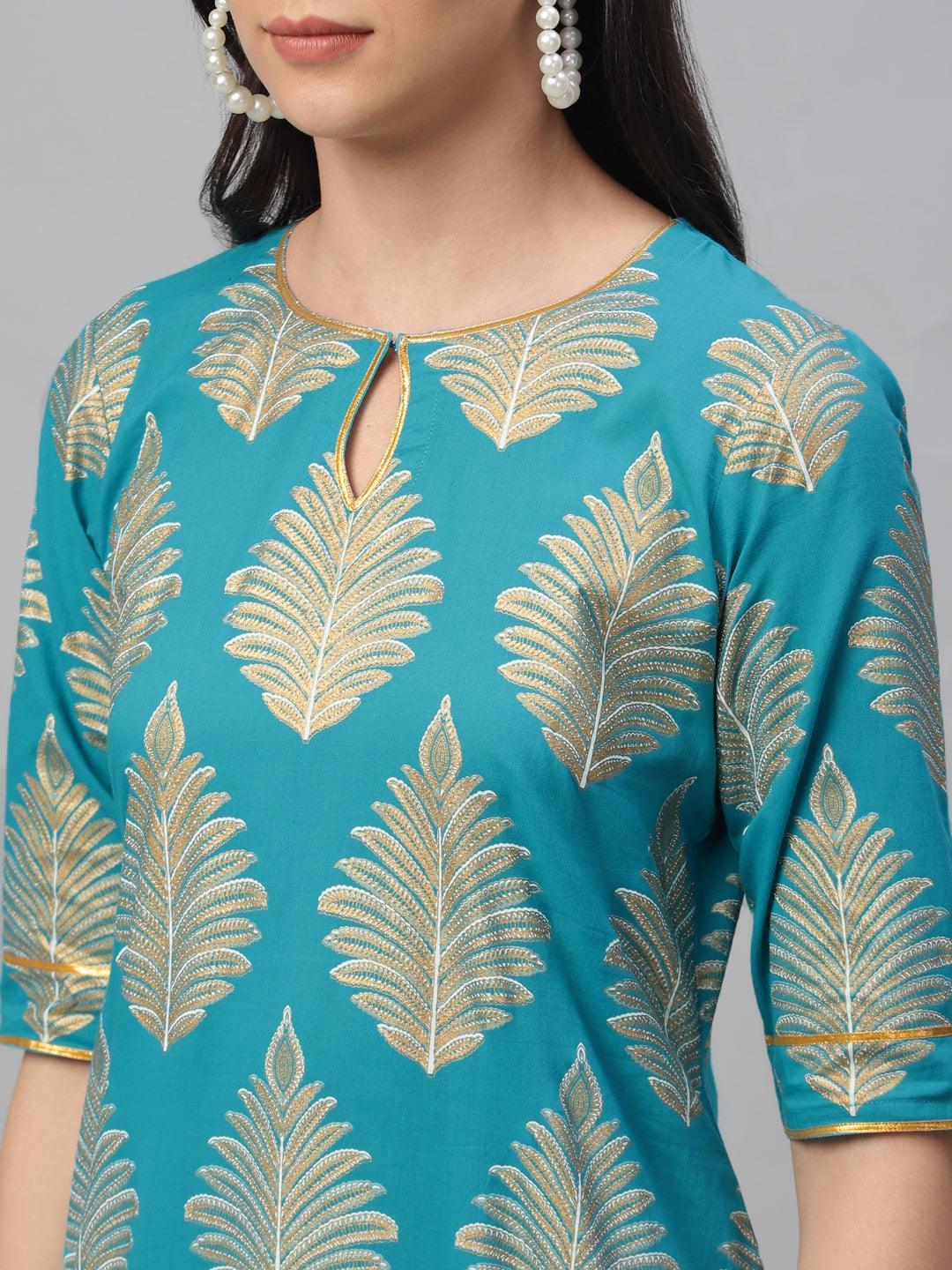 Blue Printed Cotton Kurta - ShopLibas