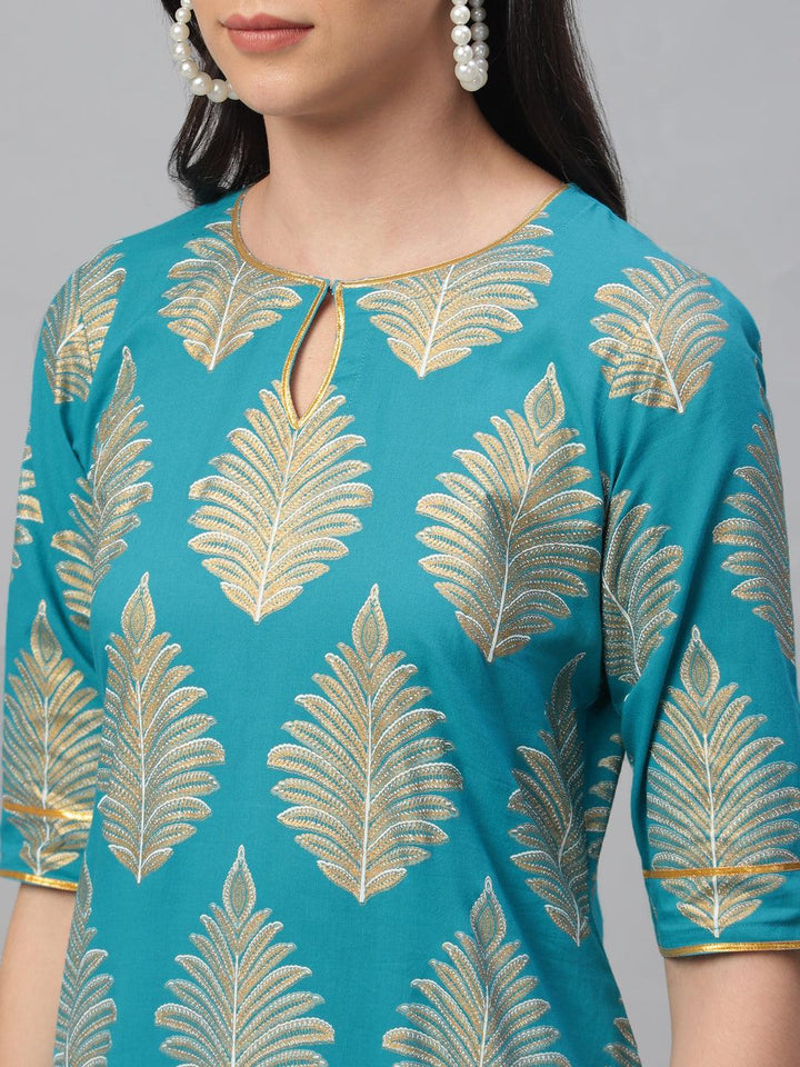 Blue Printed Cotton Kurta