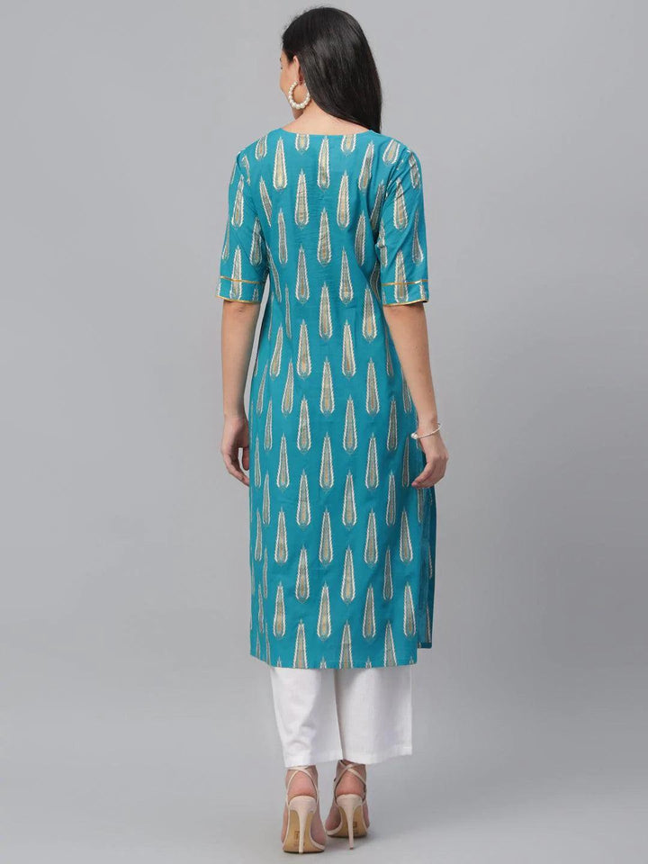 Blue Printed Cotton Kurta