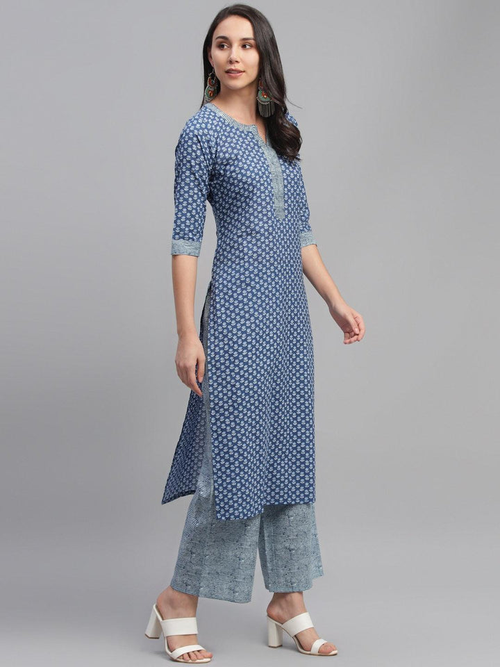 Blue Printed Cotton Kurta