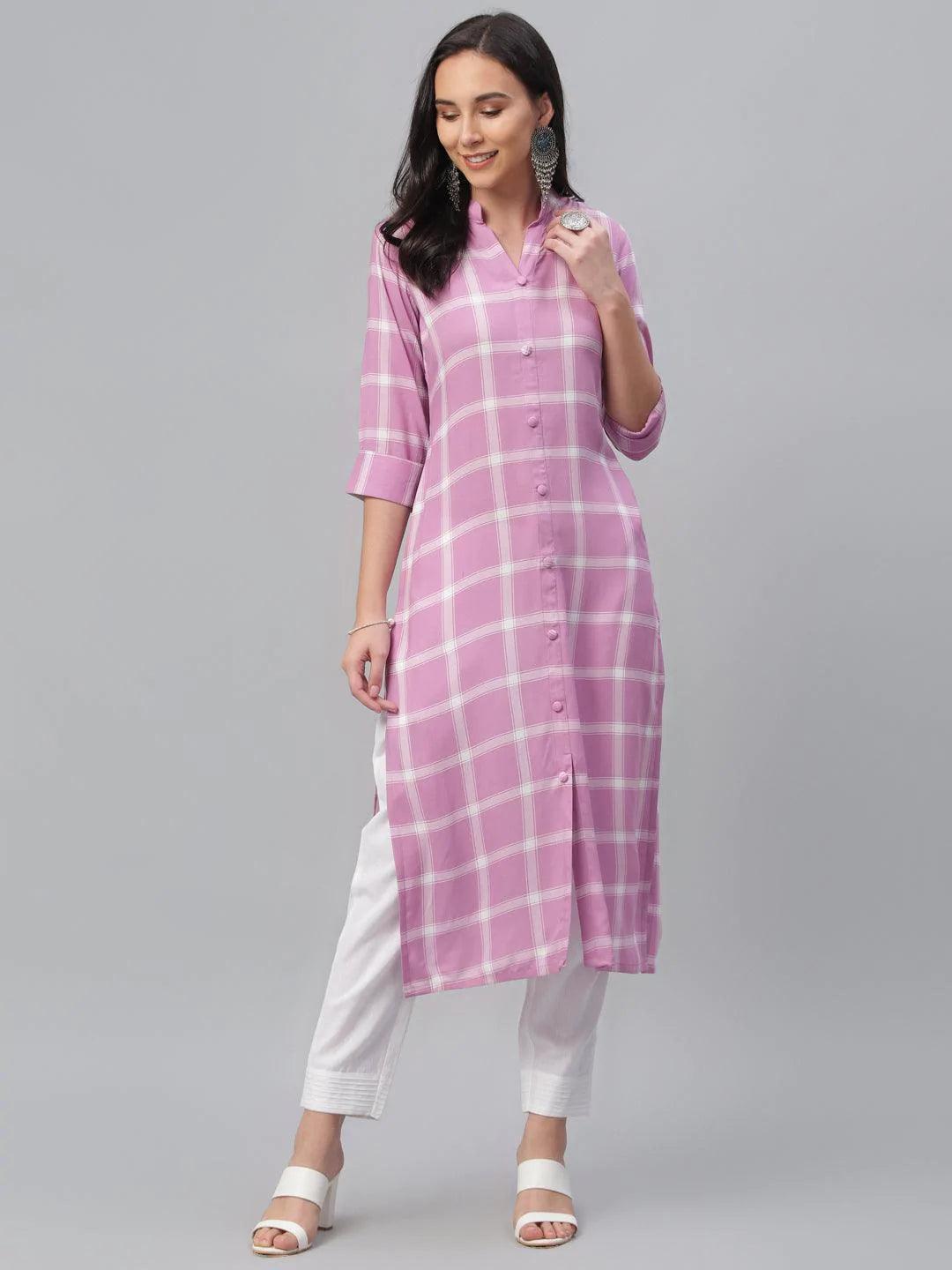 Pink Printed Rayon Kurta - ShopLibas