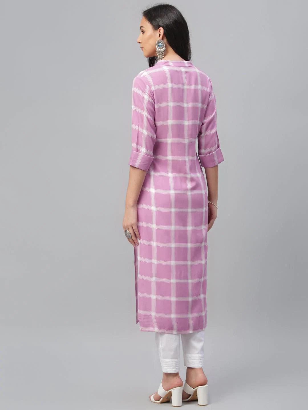 Pink Printed Rayon Kurta - ShopLibas