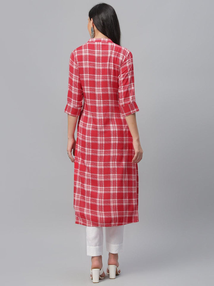 Red Printed Rayon Kurta