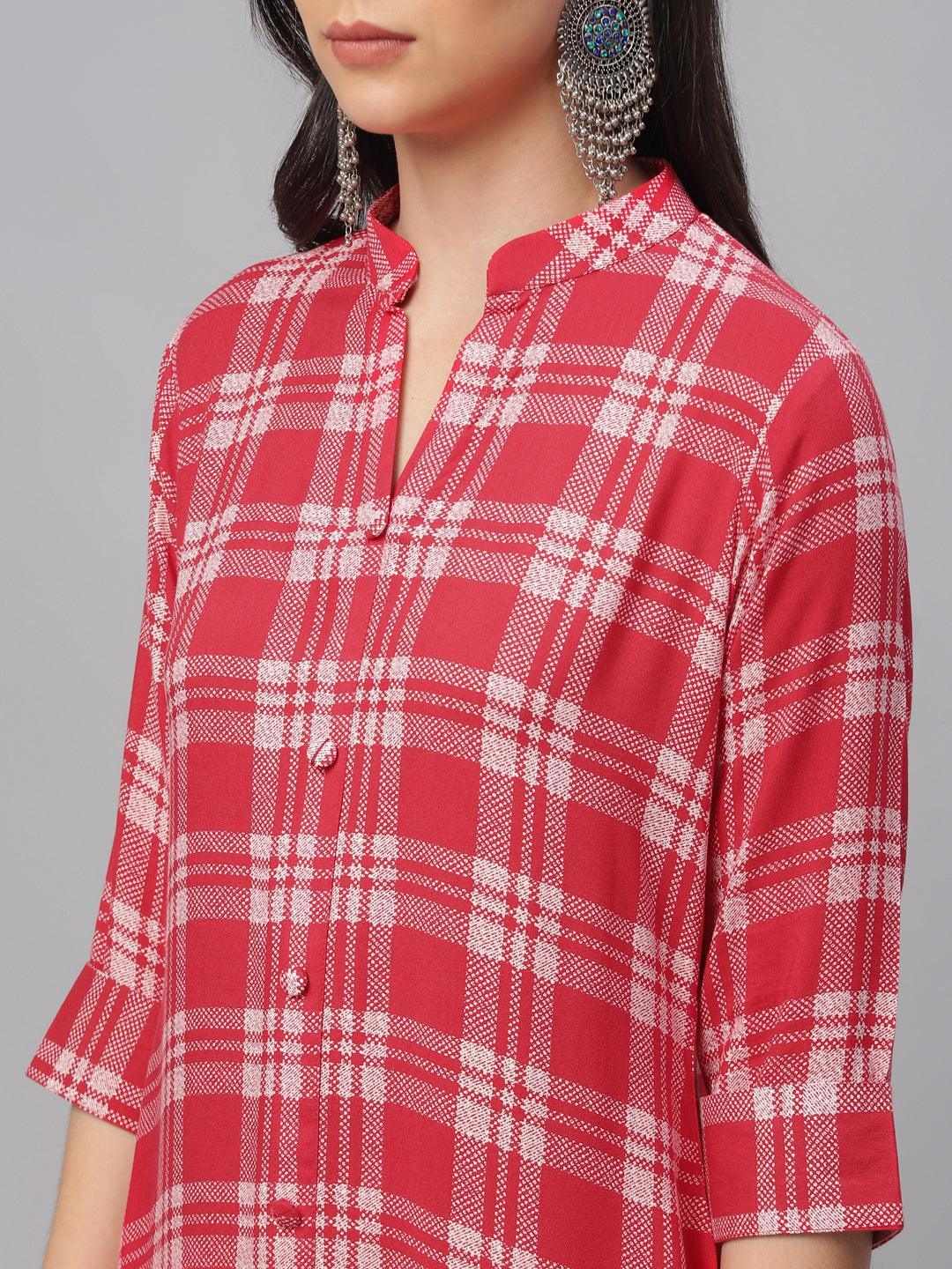 Red Printed Rayon Kurta - ShopLibas