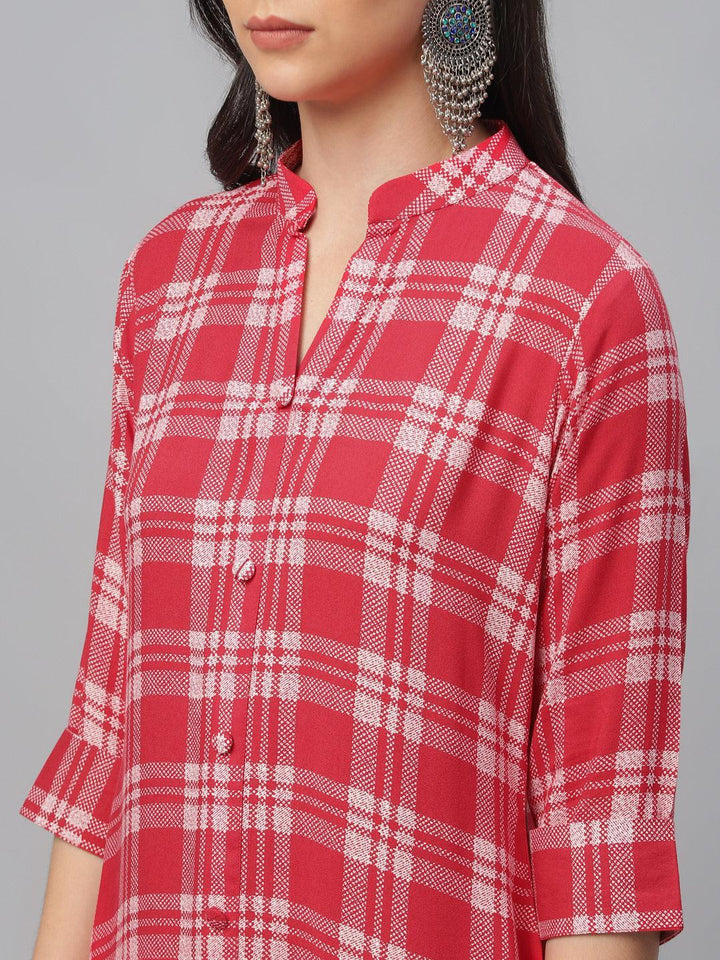 Red Printed Rayon Kurta