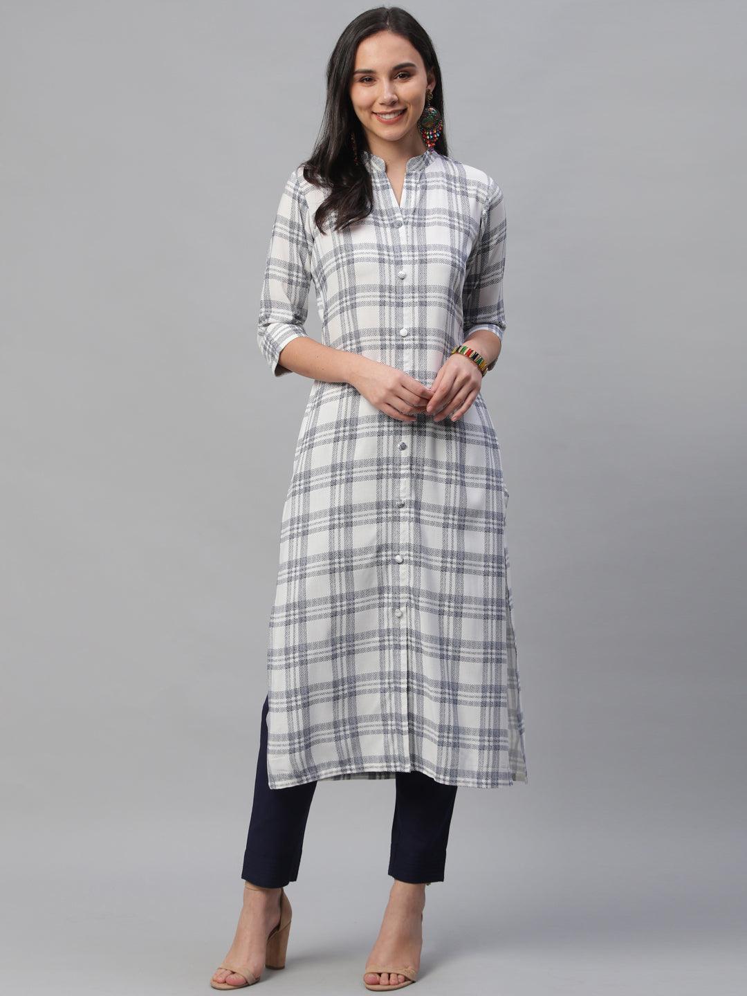 White Printed Rayon Kurta - ShopLibas