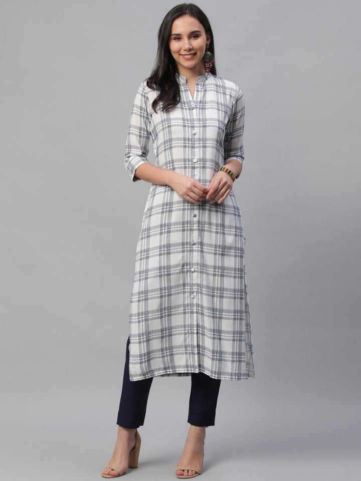 White Printed Rayon Kurta