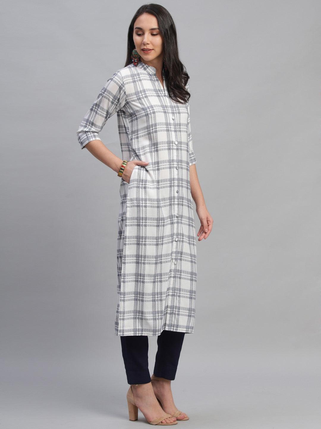 White Printed Rayon Kurta - ShopLibas