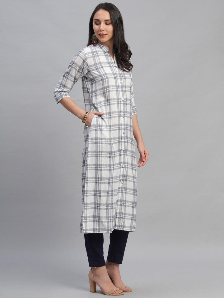White Printed Rayon Kurta