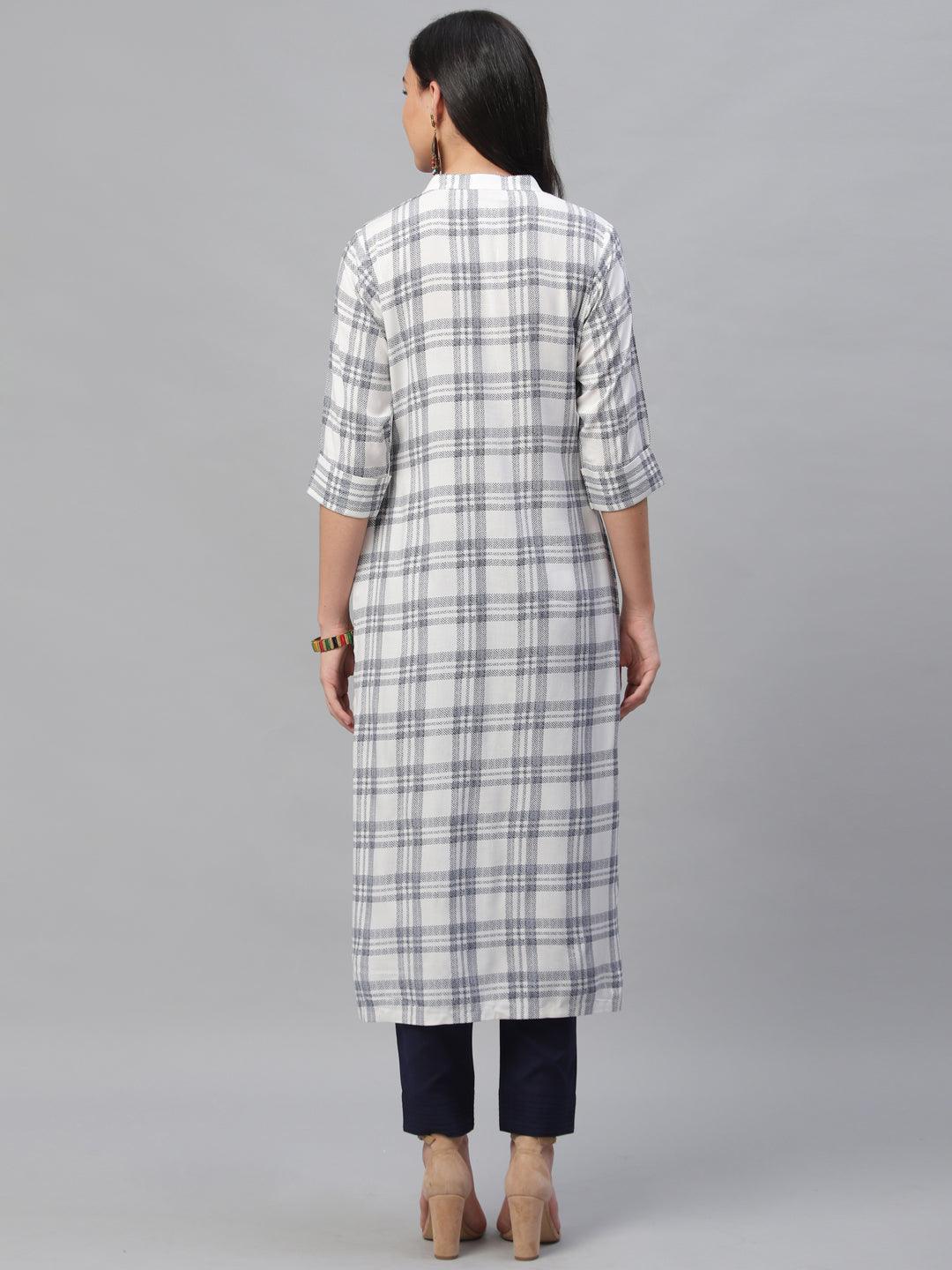 White Printed Rayon Kurta - ShopLibas