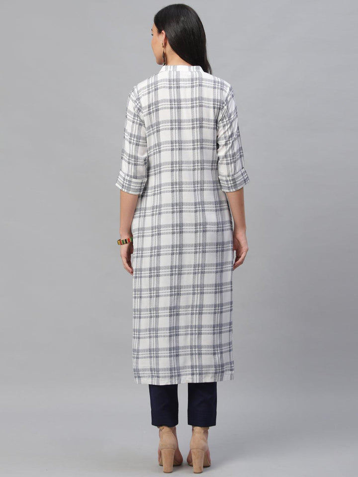 White Printed Rayon Kurta