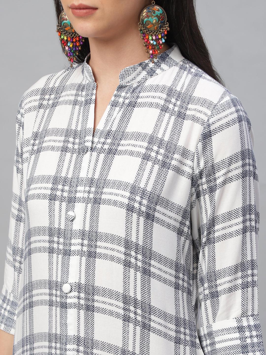 White Printed Rayon Kurta - ShopLibas