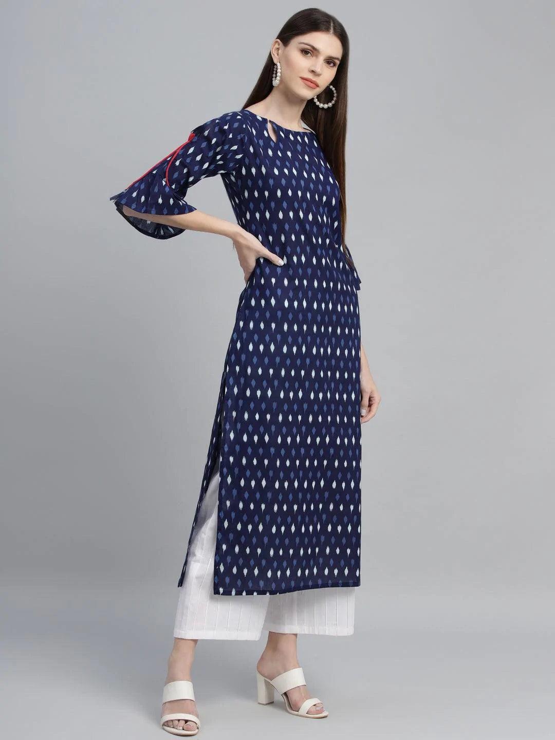 Blue Printed Cotton Kurta - ShopLibas