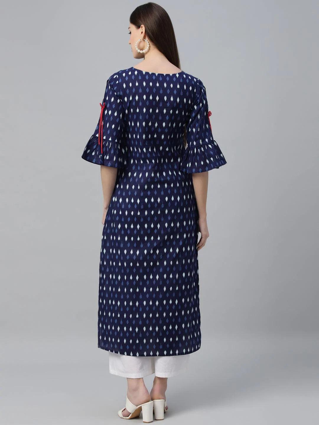 Blue Printed Cotton Kurta - ShopLibas