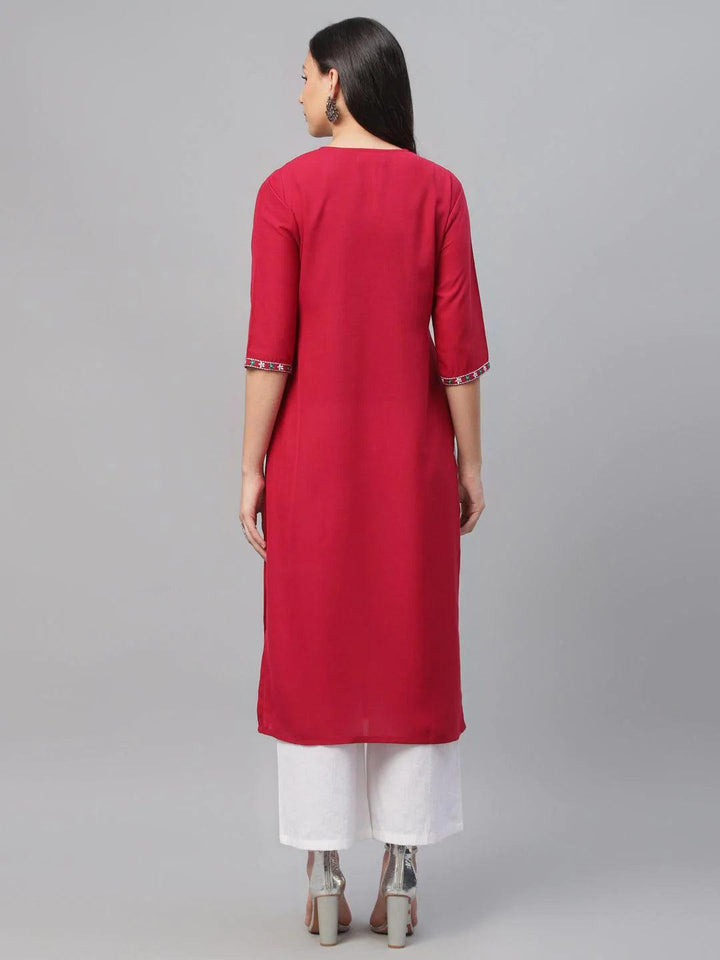 Maroon Embroidered Cotton Kurta