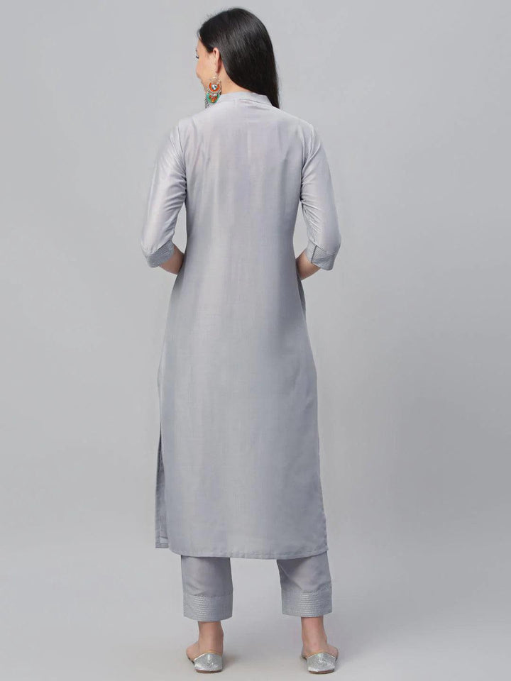 Grey Embroidered Crepe Kurta
