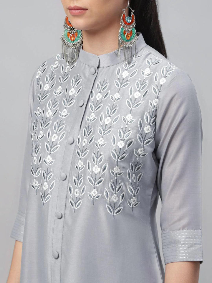 Grey Embroidered Crepe Kurta
