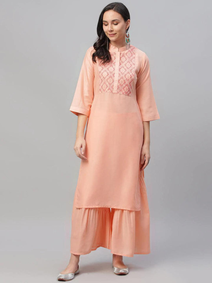 Peach Embroidered Crepe Kurta