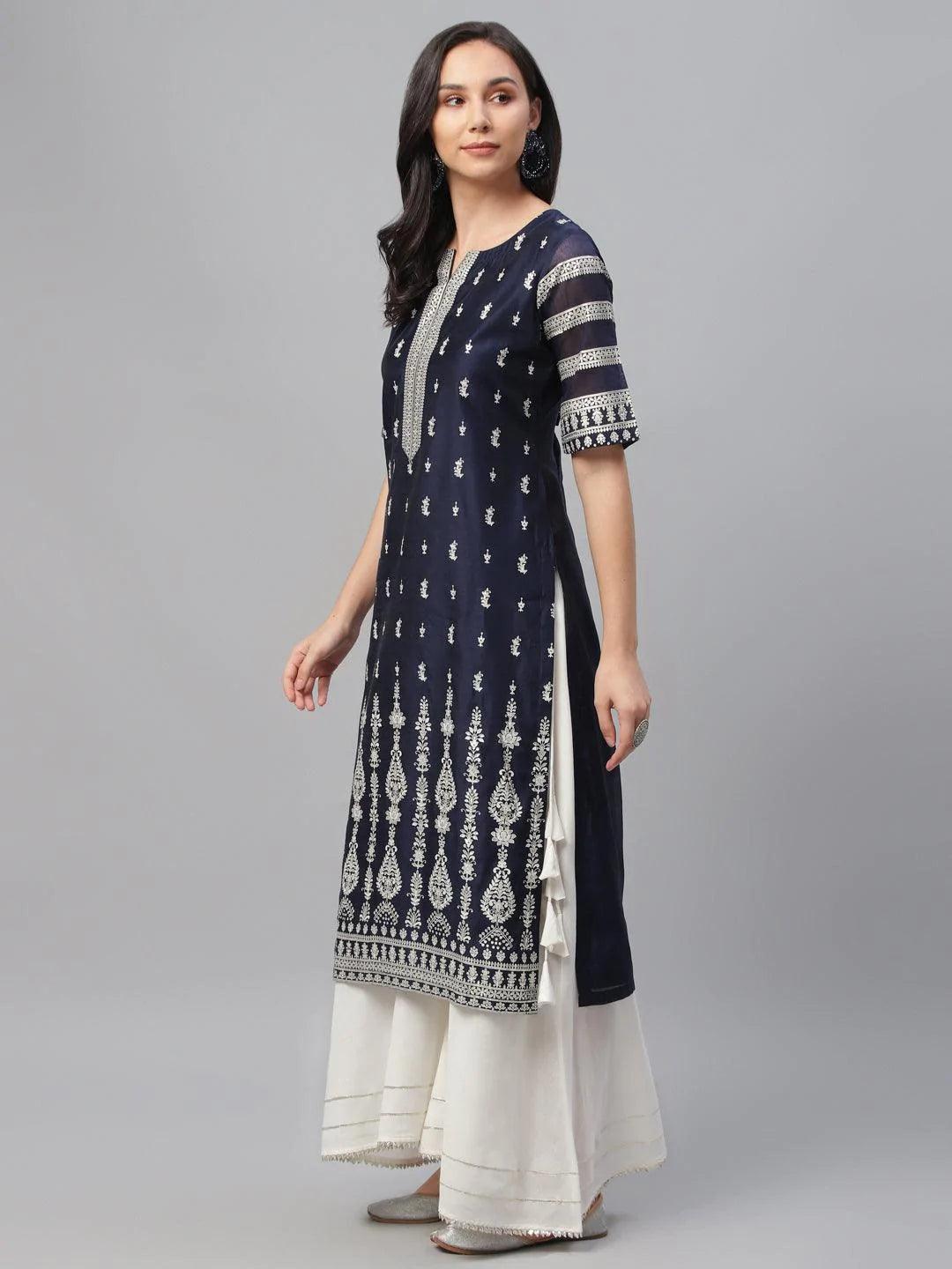 Blue Printed Shantoon Kurta - ShopLibas