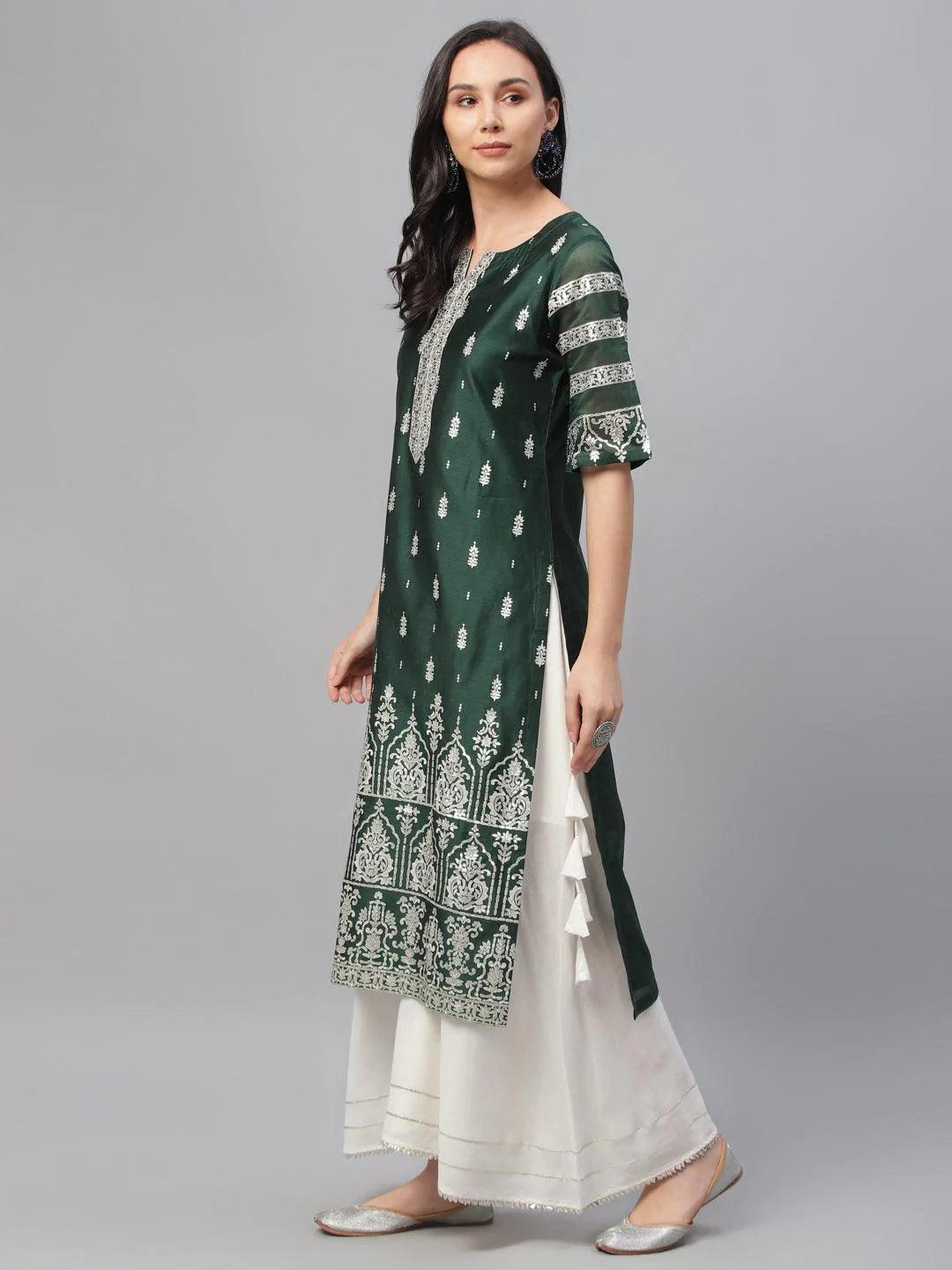 Green Printed Shantoon Kurta - ShopLibas