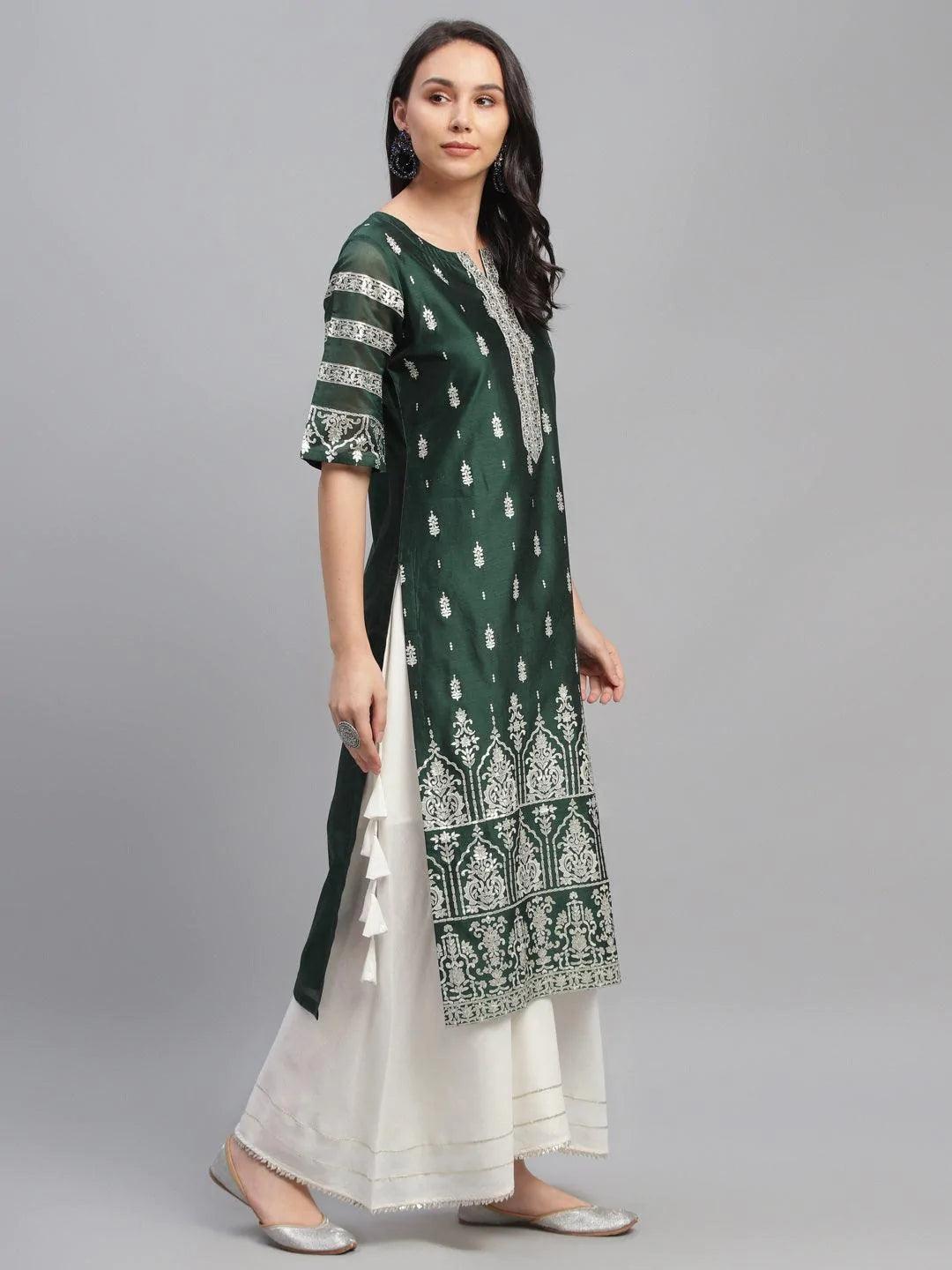 Green Printed Shantoon Kurta - ShopLibas