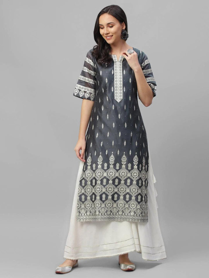 Grey Printed Shantoon Kurta