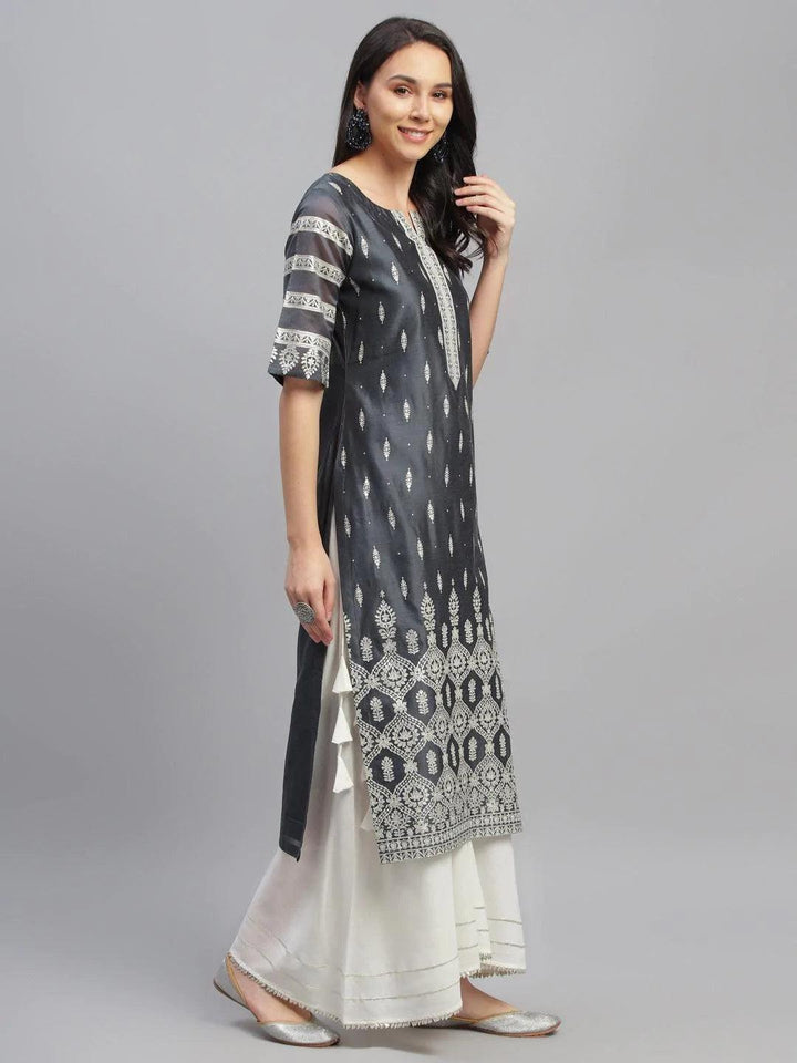 Grey Printed Shantoon Kurta