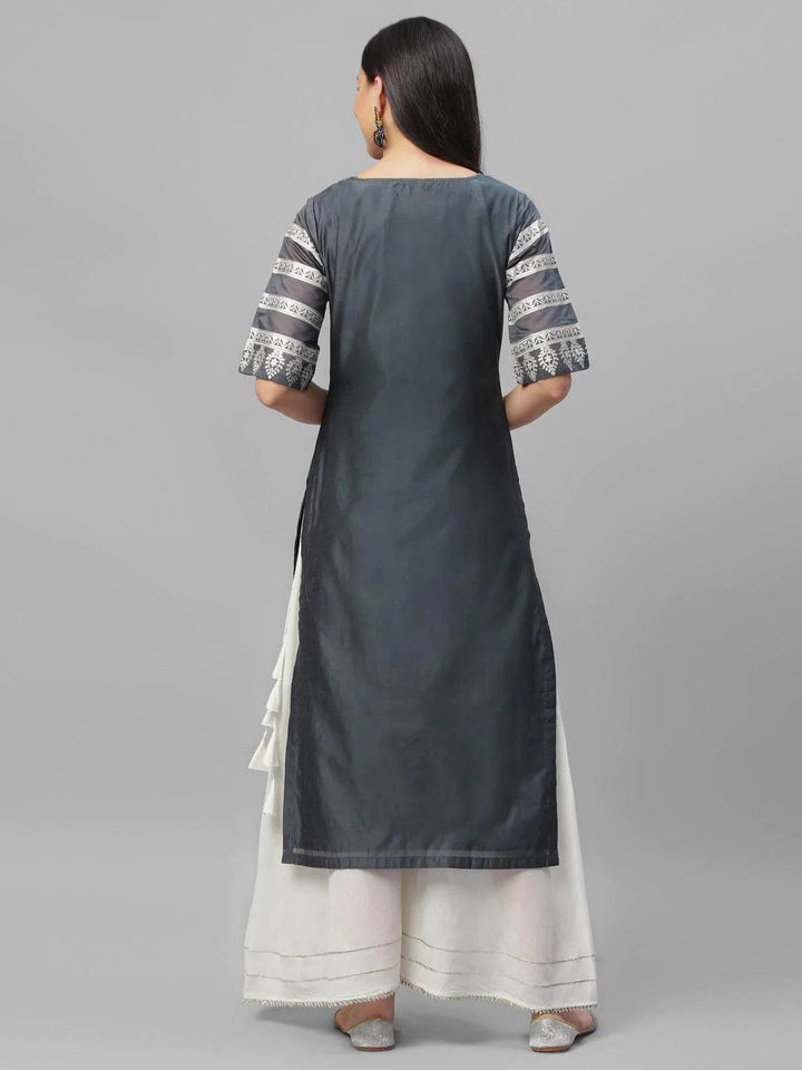 Grey Printed Shantoon Kurta